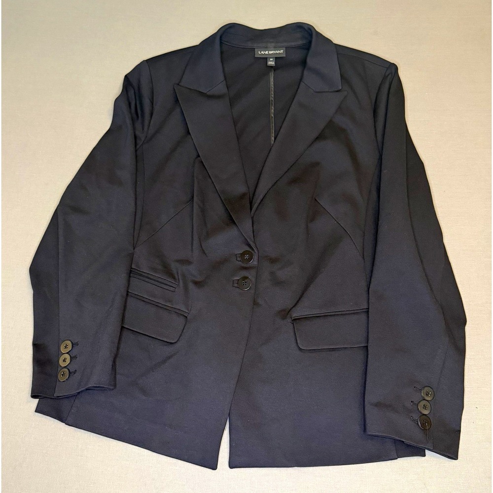 Lane Bryant Black Two Button Blazer Jacket Womens Size 18 Plus Notch Lined